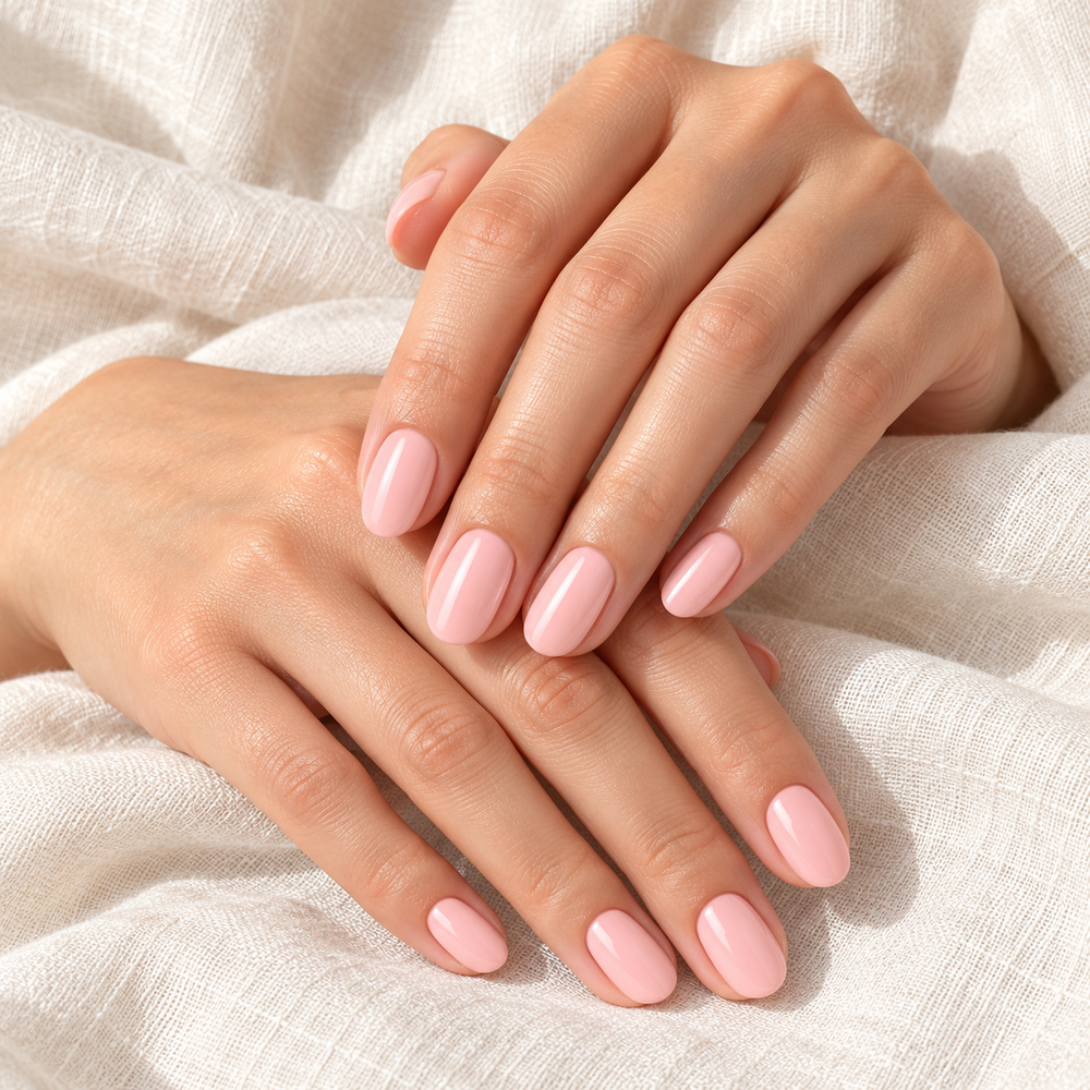 AI-sfeerbeeld van Rose Vanilla #267 – twee handen met roze manicure