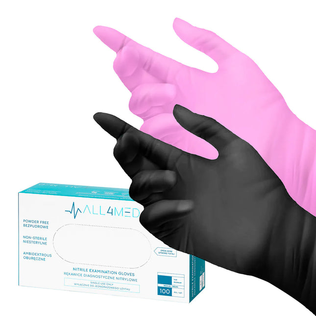 All4med | Glove nitrile pink or black | Size S/M/L - 100 pieces